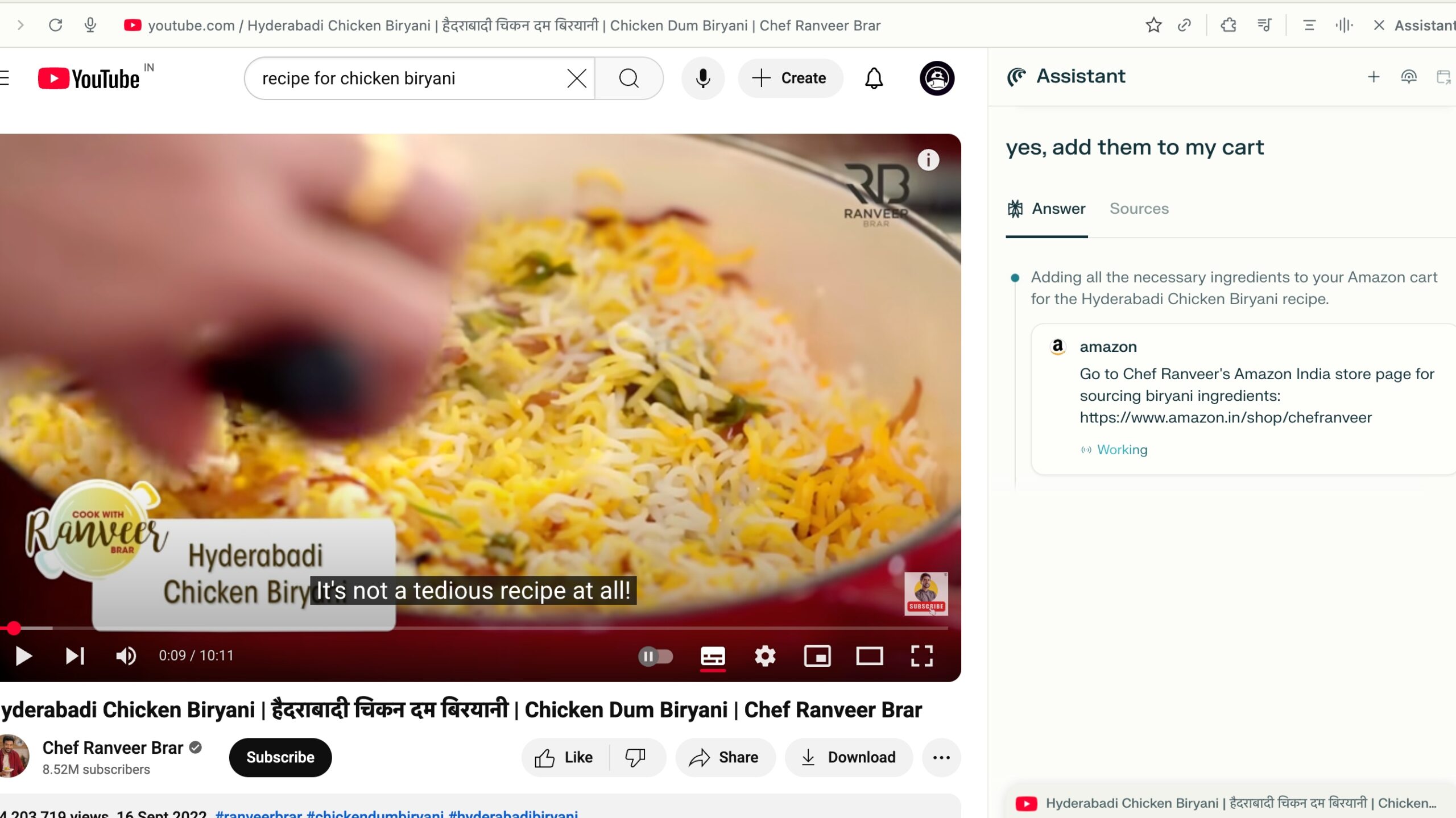 Comet Browser Recipe Videos