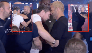 Three grabs from a video showing Darren Till and Luke Rockhold facing off