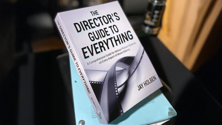 The Director's Guide to Everything book by Jay Holben on top of a chair. 