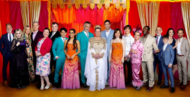 Coronation Street cast picture shows the guests at Dev and Bernie's wedding