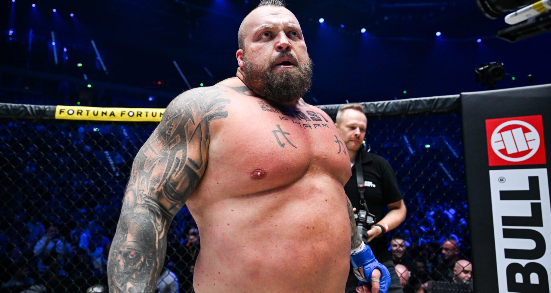 Eddie Hall in the KSW cage moments before his fight