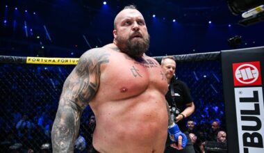 Eddie Hall in the KSW cage moments before his fight