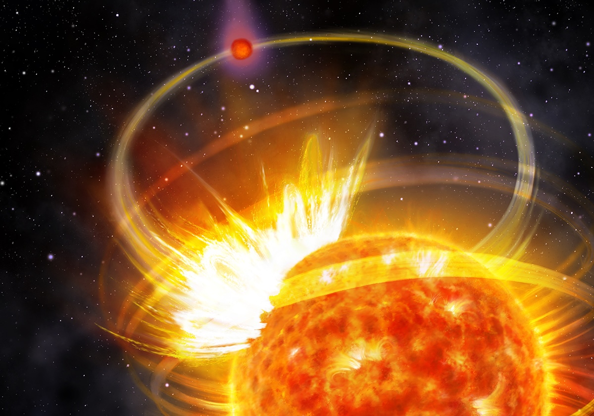 CHEOPS discovers exoplanet triggering explosive flares on host star