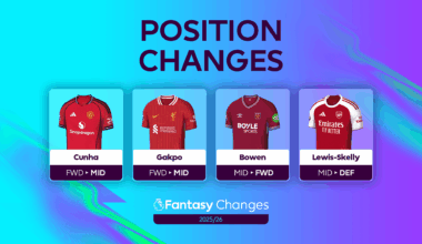 Position changes for 2025/26 Fantasy Premier League