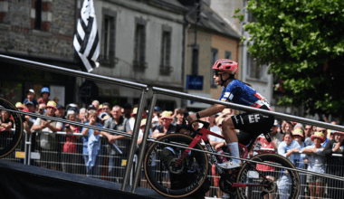LA GACILLY, FRANCE - JULY 28: Kristen Faulkner of The United States and Team EF Education-Oatly prior to the 4th Tour de France Femmes 2025, Stage 3 a 163.5km stage from La Gacilly to Angers / #UCIWWT / on July 28, 2025 in La Gacilly, France. (Photo by Szymon Gruchalski/Getty Images)