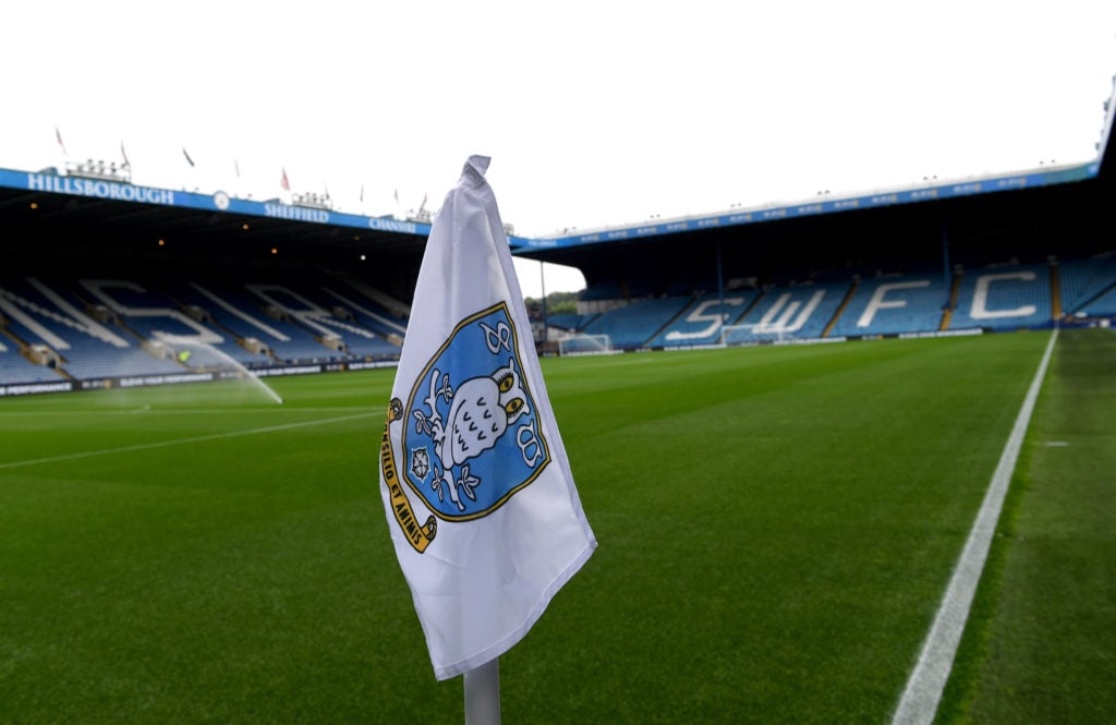A corner flag with the badge at Hillsborough the home stadium of Sheffield Wednesday