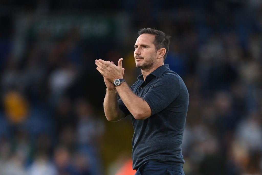 Frank Lampard applauds Everton's fans after a win over Leeds.
