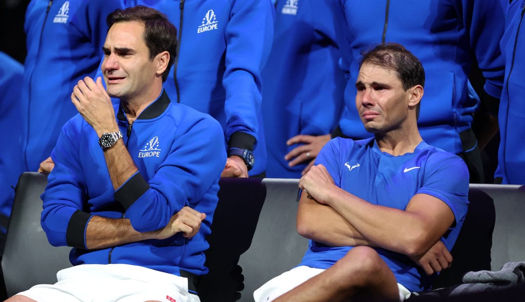 Roger Federer and Rafael Nadal in tears as Roger Federer retires from tennis at the 2022 Laver Cup