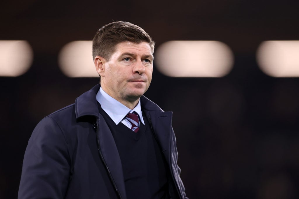 Steven Gerrard, Manager of Aston Villa looks on following defeat in the Premier League match between Fulham FC and Aston Villa