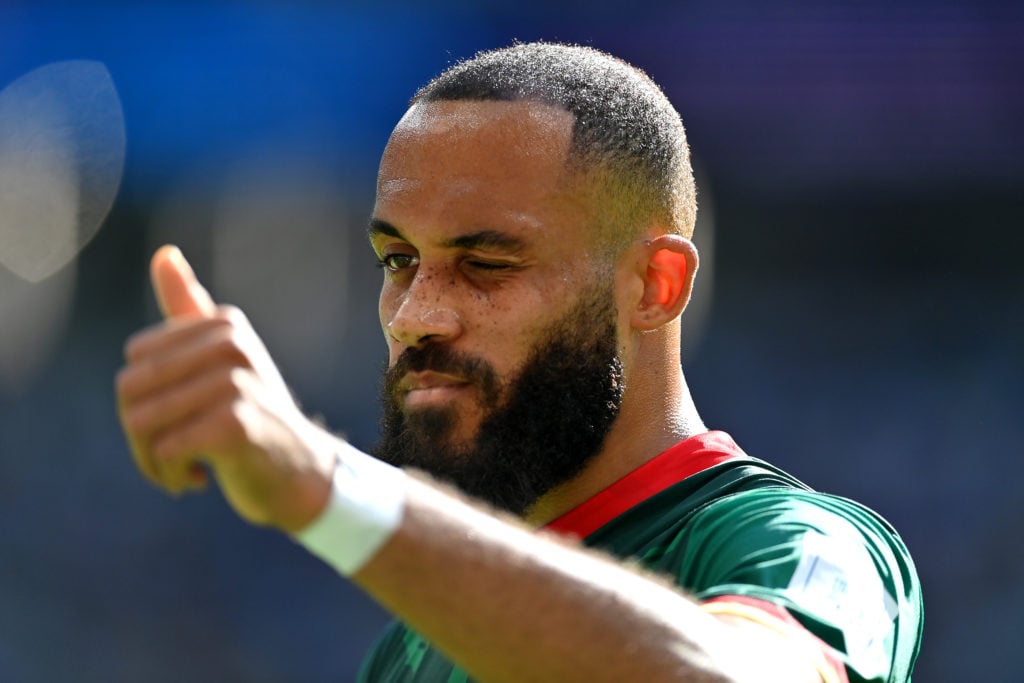 Bryan Mbeumo winks and gives thumbs up, for Cameroon