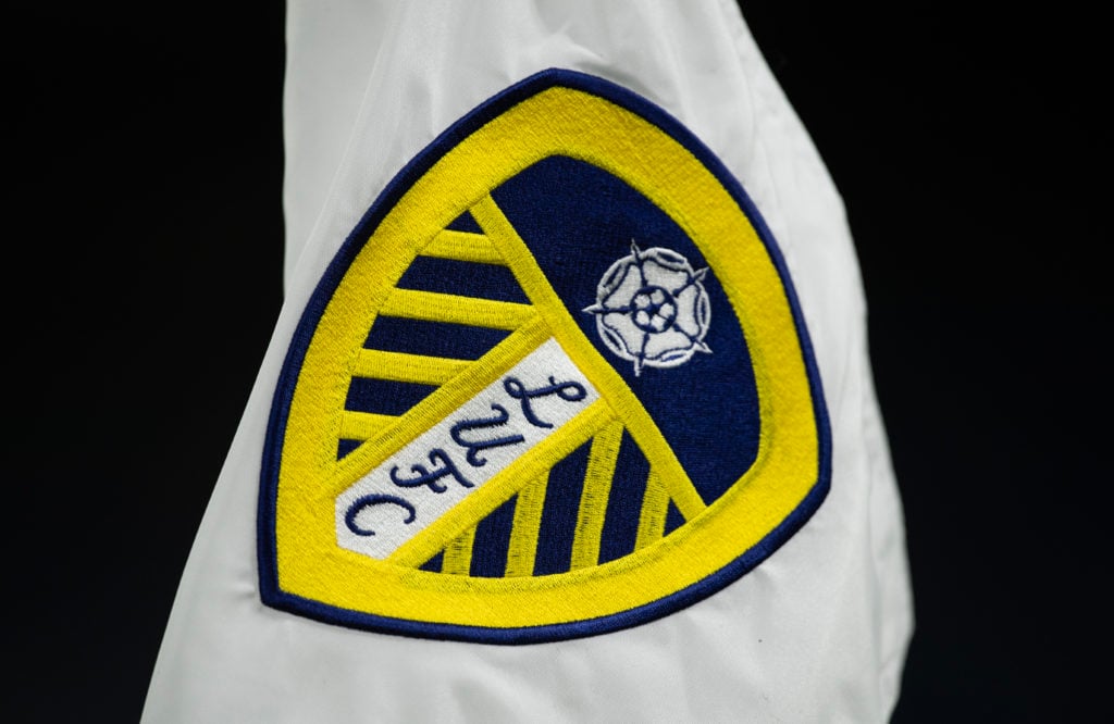 A closeup image of the Leeds United badge on a corner flag at Elland Road