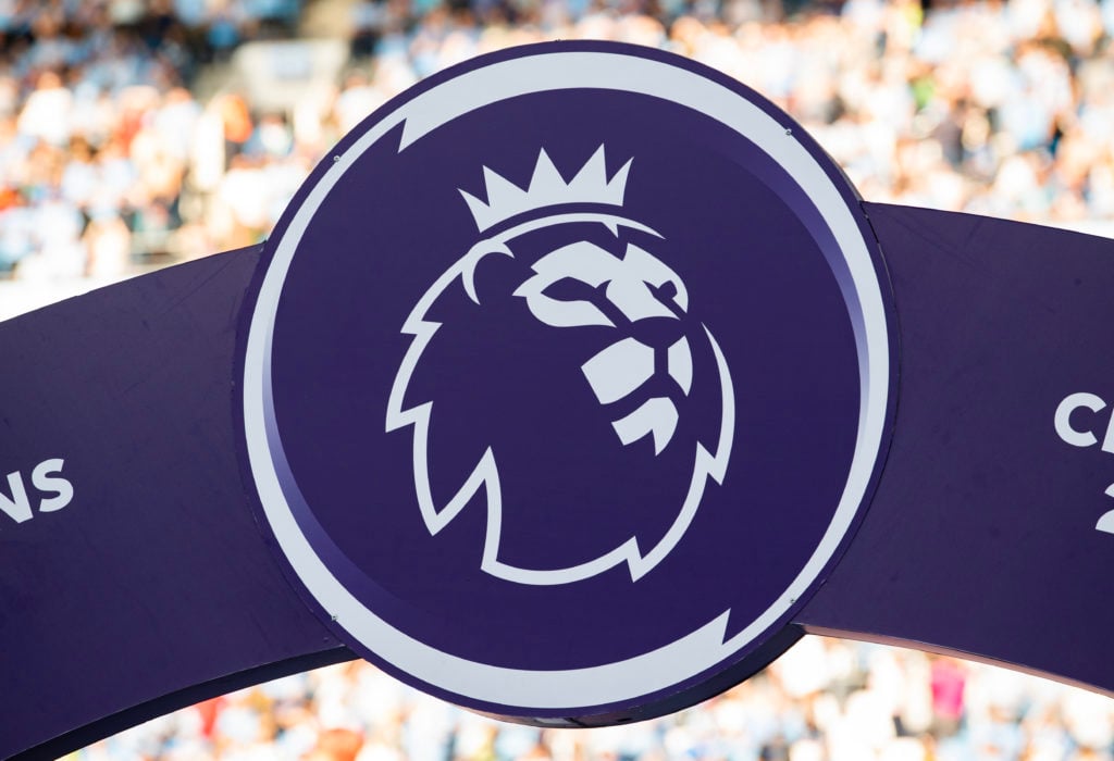 The Premier League logo on the podium after the Premier League match between Manchester City and Chelsea