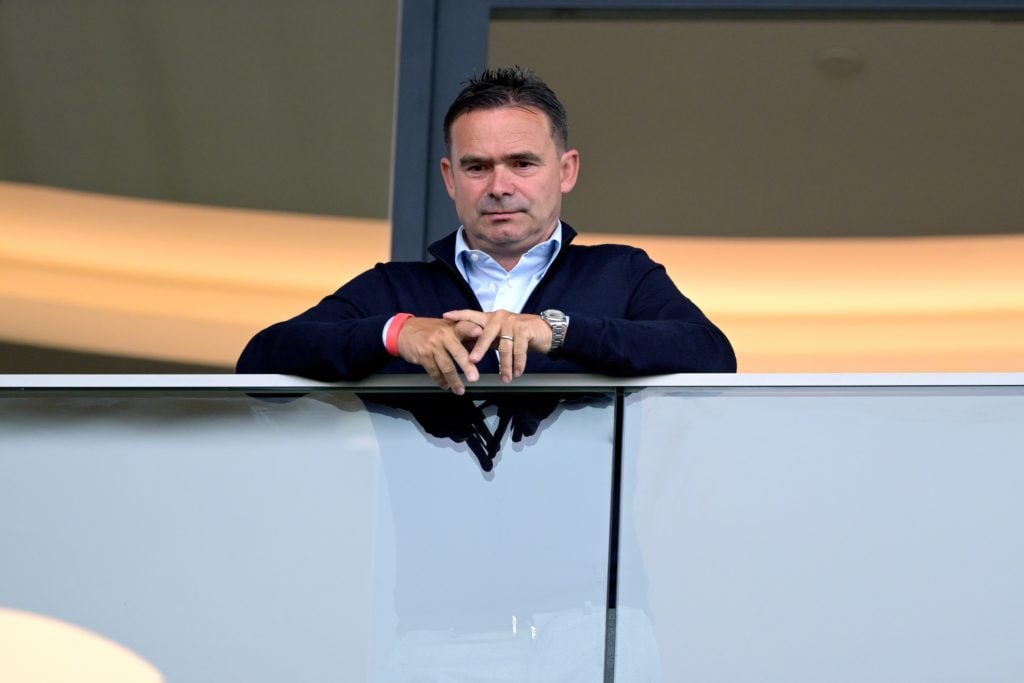 Royal Antwerp FC technical director Marc Overmars watches on before the Belgium Pro League Supercup