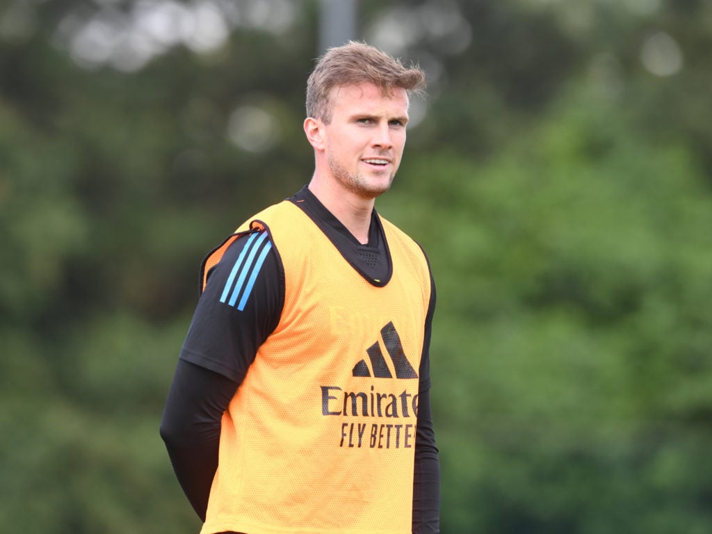 Rob Holding reacts during an Arsenal Training Session