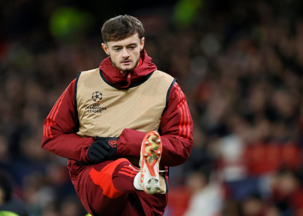 Joe Hugill warming up for Manchester United