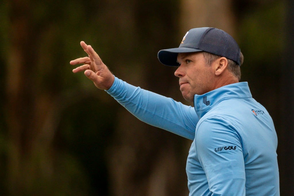 Paul Casey acknowledges the crowd during LIV Golf Hong Kong in 2024