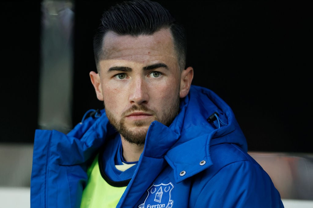 Jack Harrison of Everton on the bench before the Premier League match between Newcastle United and Everton FC at St. James Park on April 2, 2024 in...