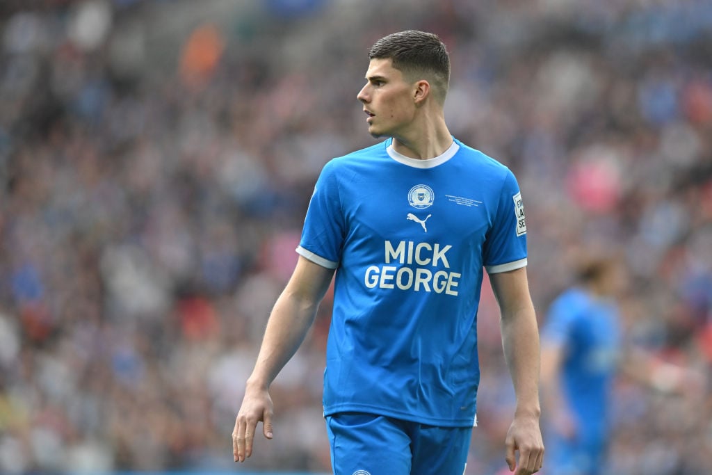 Ronnie Edwards of Peterborough United is looking on during the EFL Trophy match between Peterborough and Wycombe Wanderers at Wembley Stadium in Lo...