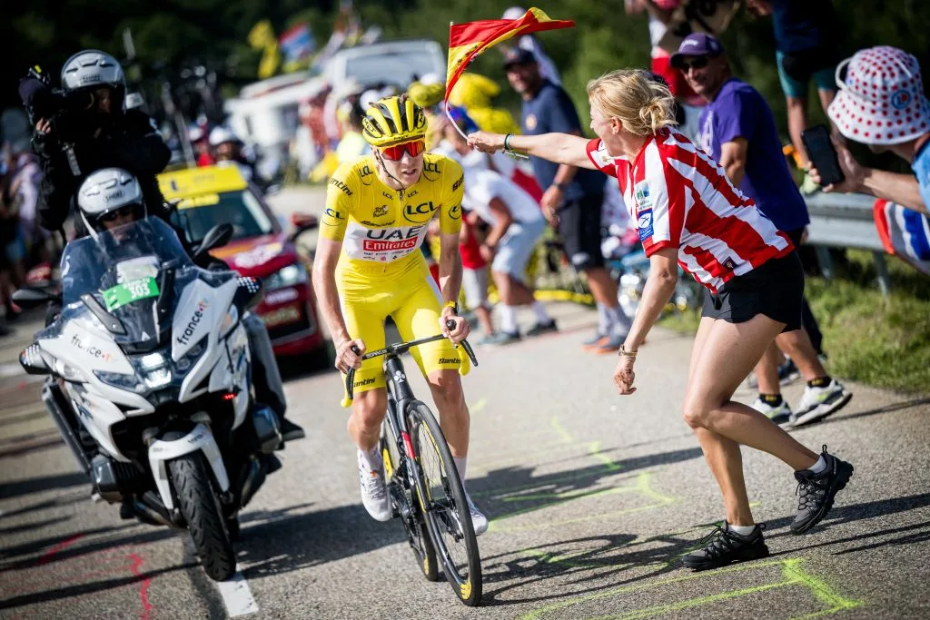 Tadej Pogacar climbing Plateau de Beille on stage 15 of the 2024 Tour de France