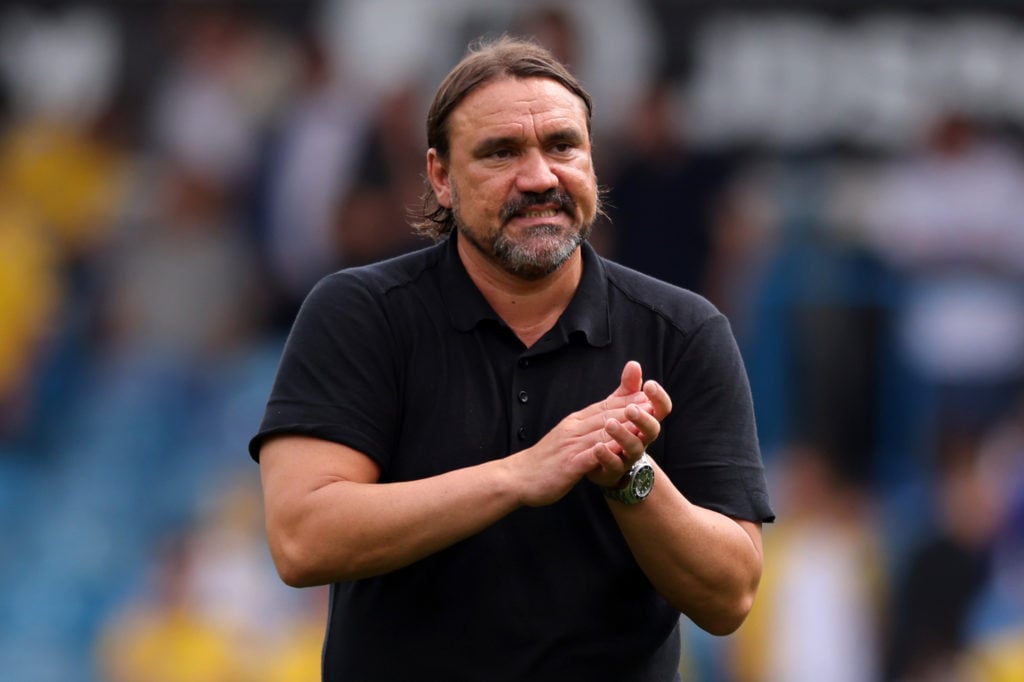 Leeds United manager Daniel Farke clapping after a Championship game against Portsmouth.