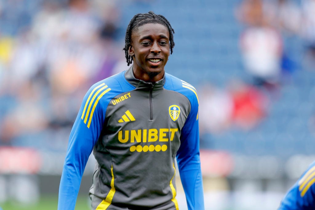 James Debayo warms-up for Leeds United.