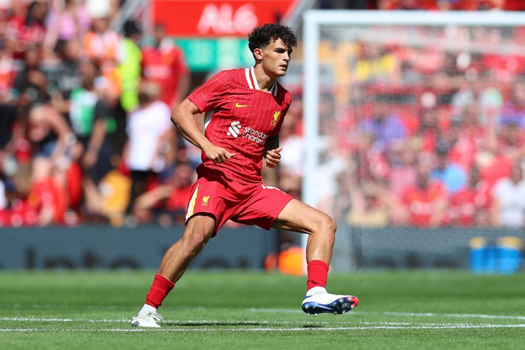 Liverpool midfielder Stefan Bajcetic in action during the pre-season friendly against Sevilla at Anfield.
