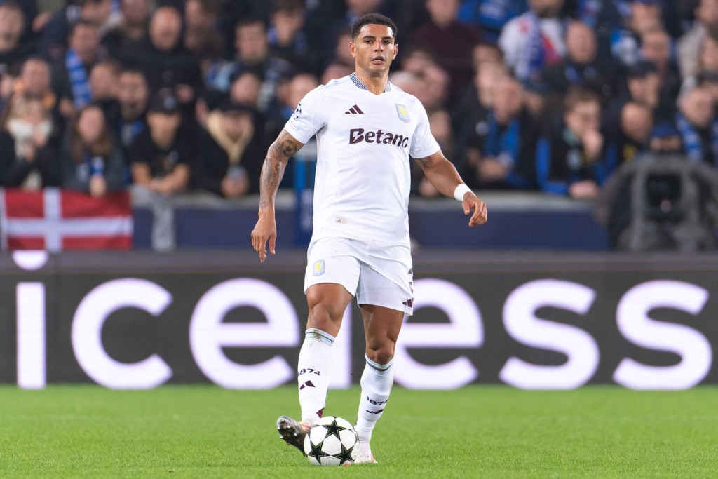 Diego Carlos of Aston Villa FC in action during the UEFA Champions League 2024/25 League Phase MD4 match between Club Brugge KV and Aston Villa FC at Jan Breydelstadion on November 6, 2024