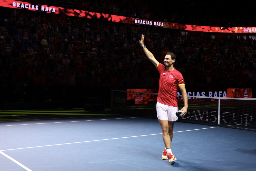 Rafael Nadal waves to the crowd at the Davis Cup Final - Netherlands v Spain Quarter-Final where he played his final match