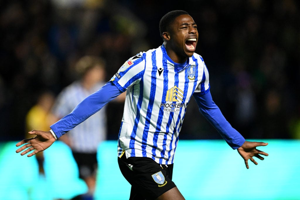 Anthony Musaba celebrates during Sheffield Wednesday FC v Derby County