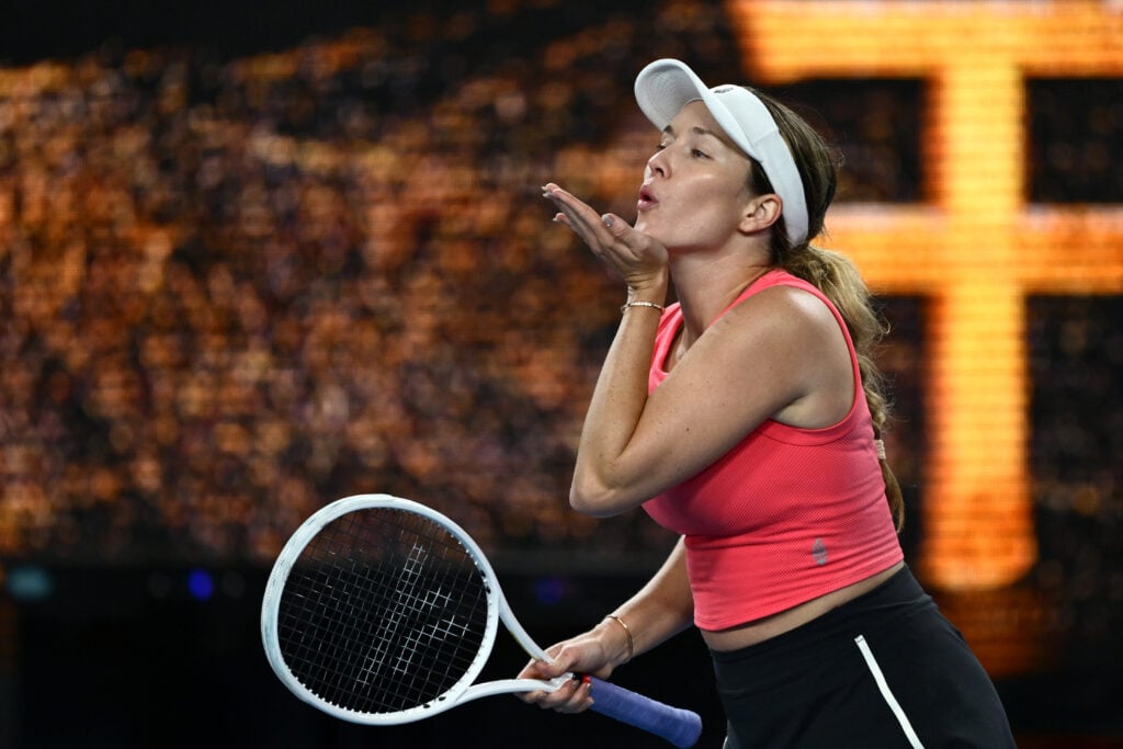 Danielle Collins blows a kiss to the crowd at the 2025 Australian Open