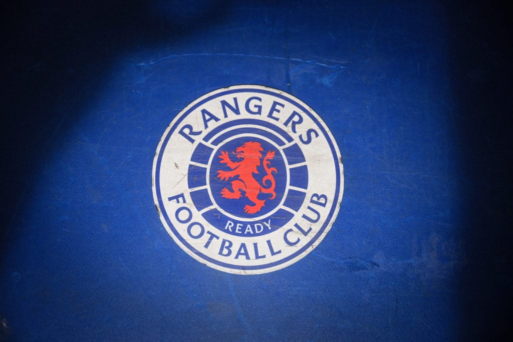 A detailed view of the Rangers badge in the dressing room