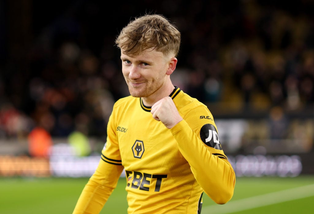 Tommy Doyle celebrates after Wolverhampton Wanderers FC v Aston Villa FC in the Premier League clash.