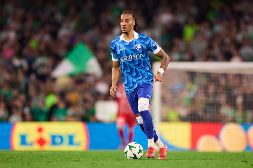 Archie Brown in action for Gent against Betis during a Europa Conference League match.