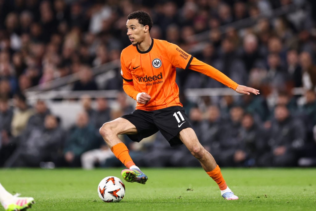 Hugo Ekitike of Eintracht Frankfurt during the UEFA Europa League 2024/25 Quarter Final First Leg match between Tottenham Hotspur and Eintracht Frankfurt at Tottenham Hotspur Stadium