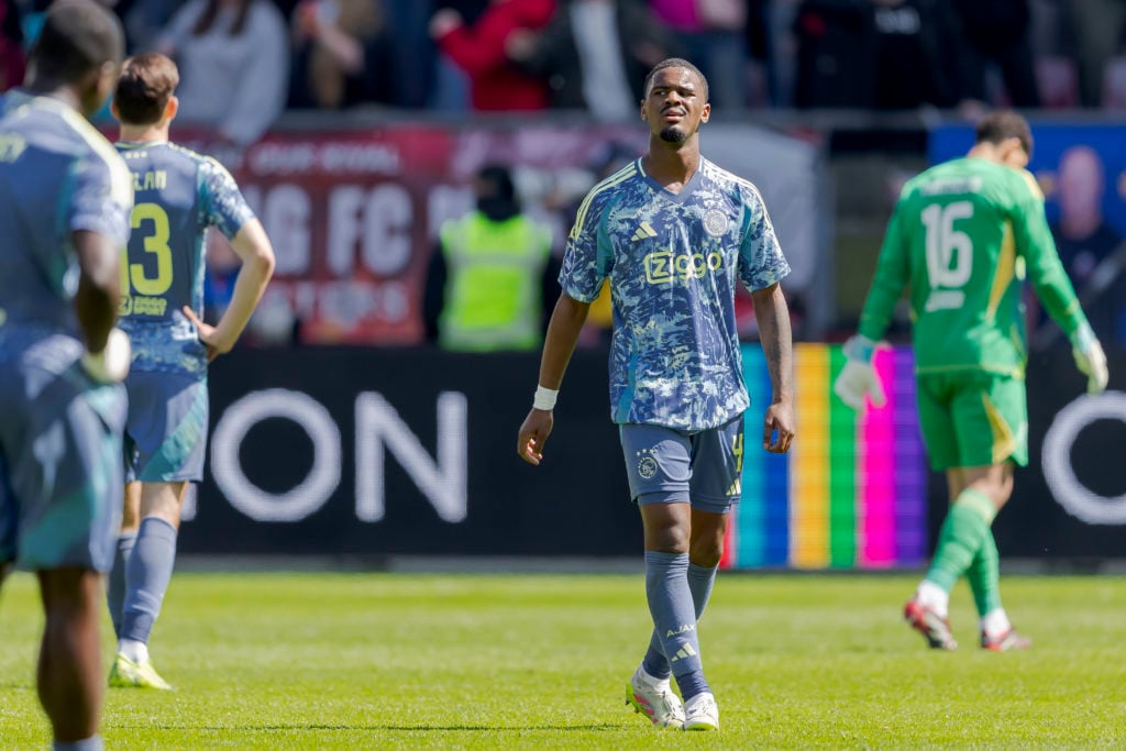 Jorrel Hato playing for Ajax against FC Utrecht in the Dutch Eredivisie.