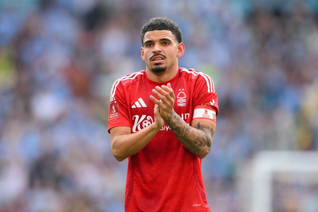 Morgan Gibbs-White applauds Nottingham Forest fans at Wembley