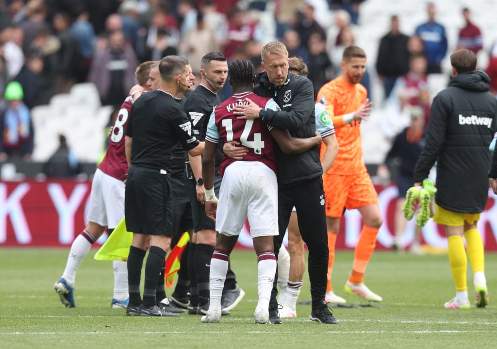 West Ham head coach Graham Potter embraces Mohammed Kudus