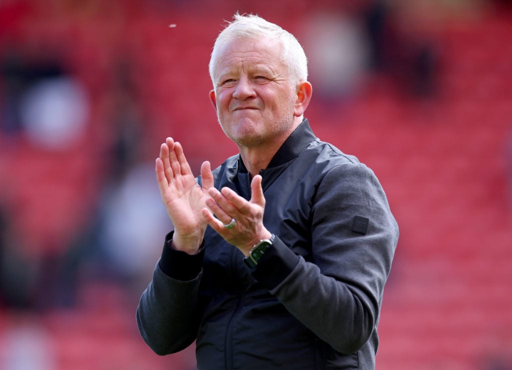 Chris Wilder applauds the fans after the Sky Bet Championship match between Sheffield United FC and Blackburn Rovers FC at Bramall Lane on May 3, 2025 in Sheffield, England.