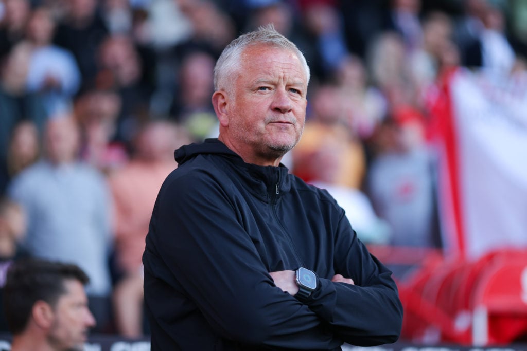 Chris Wilder, manager of Sheffield United, looks on during the Sky Bet Championship Play-Off Semi Final Second Leg match between Sheffield United and Bristol City at Bramall Lane on May 12, 2025 in Sheffield, England.
