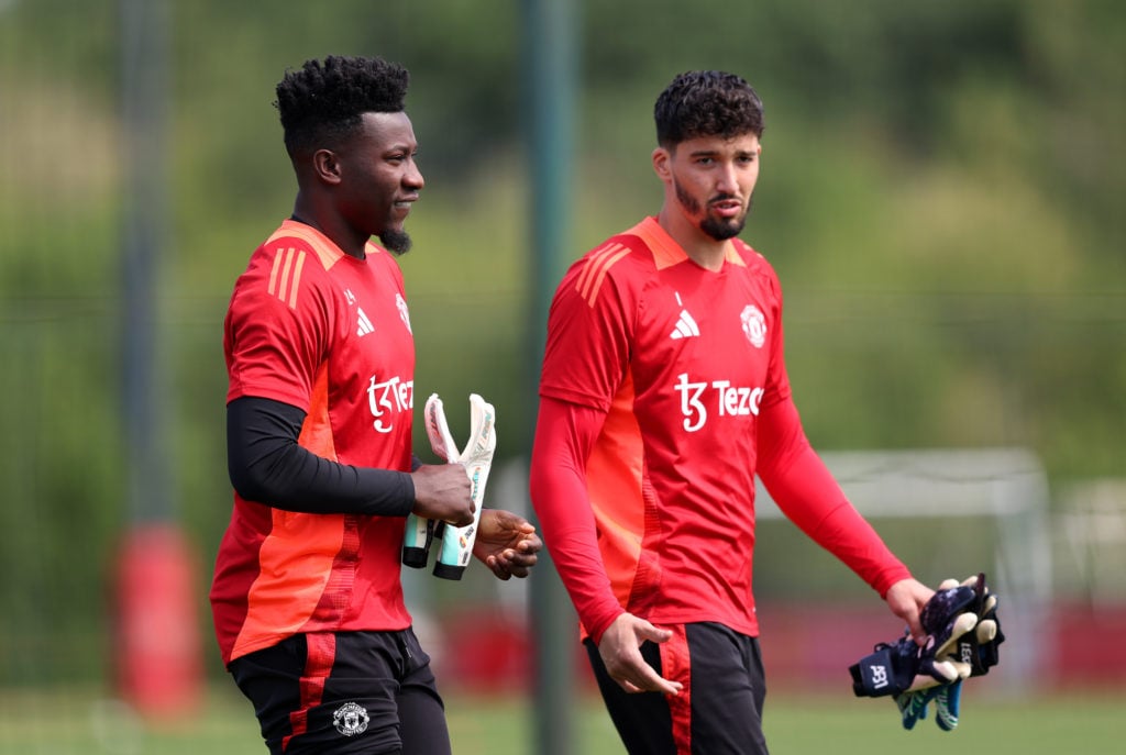 Andre Onana and Altay Bayindir in training for Manchester United