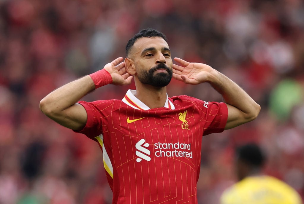 Mohamed Salah celebrates after scoring for Liverpool vs Crystal Palace