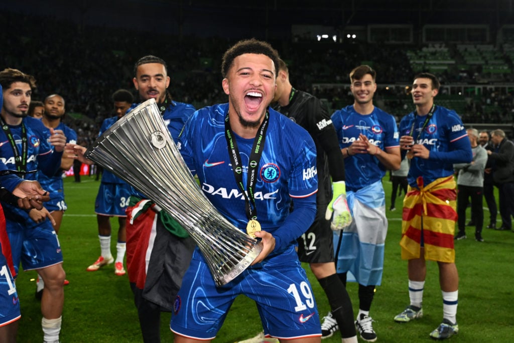 Jadon Sancho celebrating with Conference League.