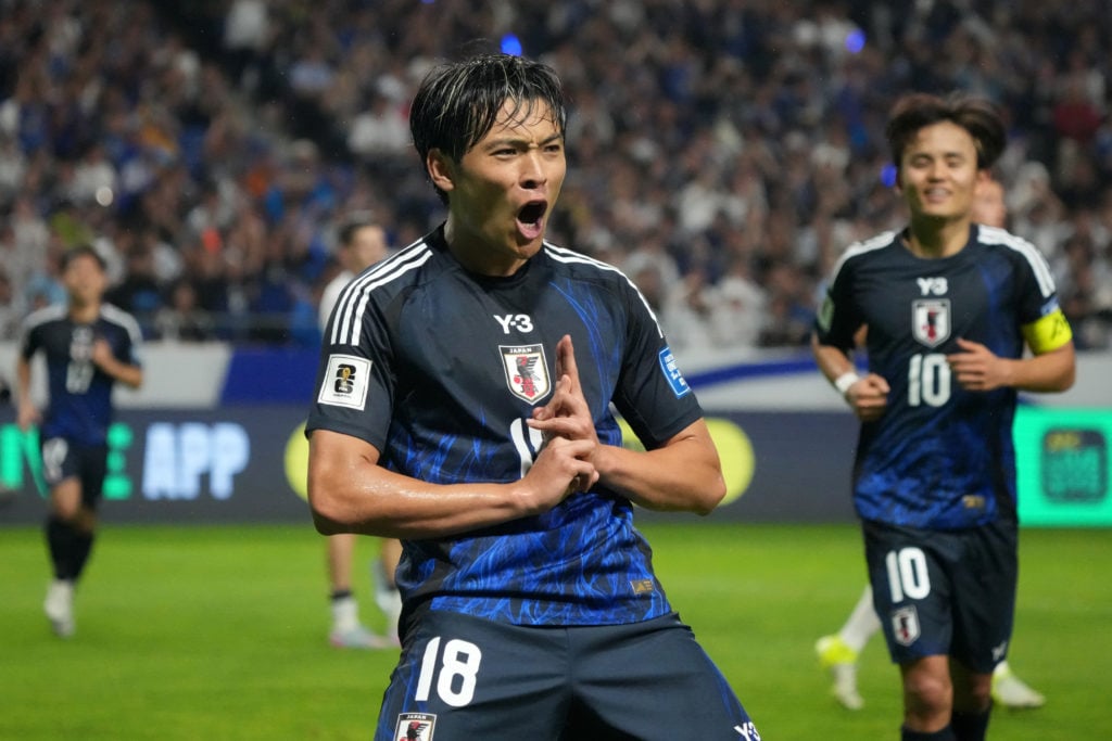 Shuto Machino scores during Japan v Indonesia - FIFA World Cup Asian 3rd Qualifier