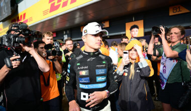 Lando Norris of the McLaren F1 Team celebrates victory during the 13th round of the Formula 1 World Championship at Silverstone Circuit in Silverstone, Northamptonshire, England, on July 6, 2025. (Photo by Andrea Diodato/NurPhoto via Getty Images)