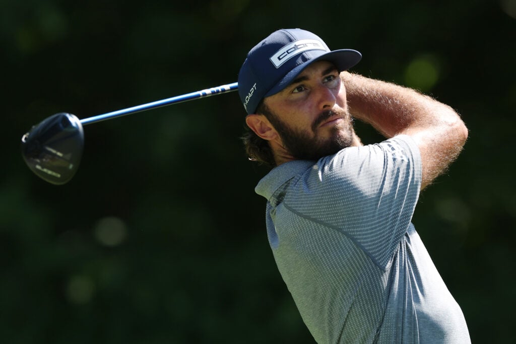 Max Homa hits driver from the second tee during round one of the John Deere Classic at TPC Deere Run