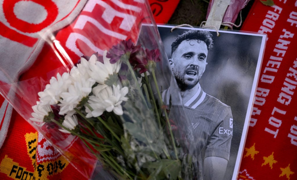 Tributes laid for Liverpool star Diogo Jota at Anfield following his tragic death