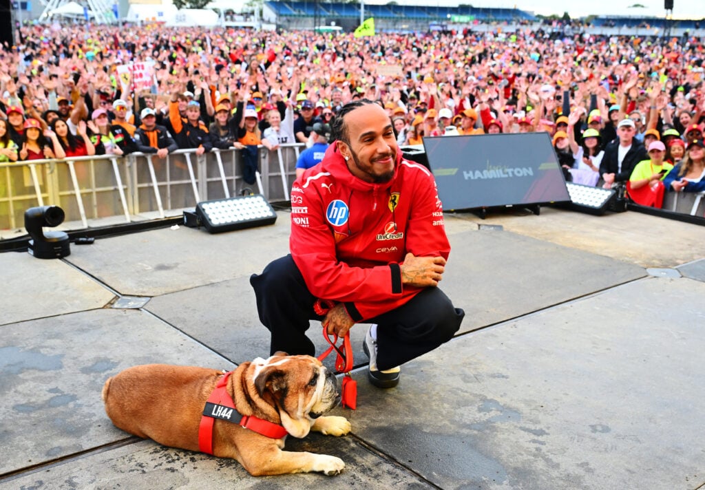 Lewis Hamilton appears at the F1 fan zone