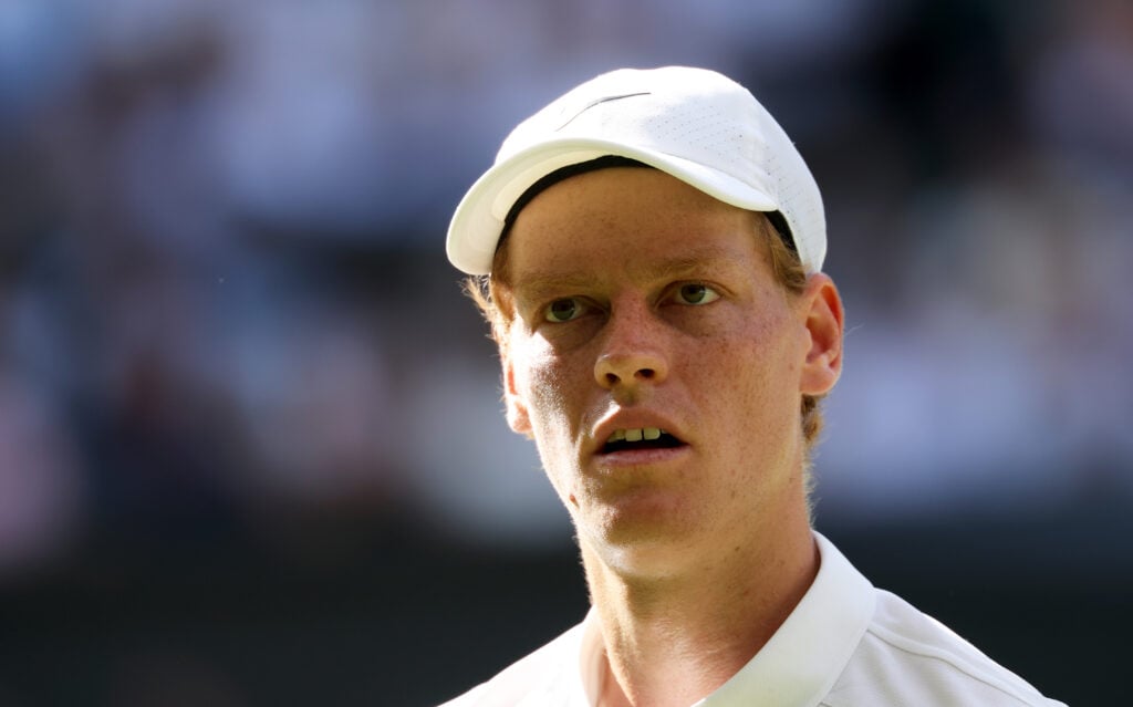 Jannik Sinner looks on during the 2025 Wimbledon final