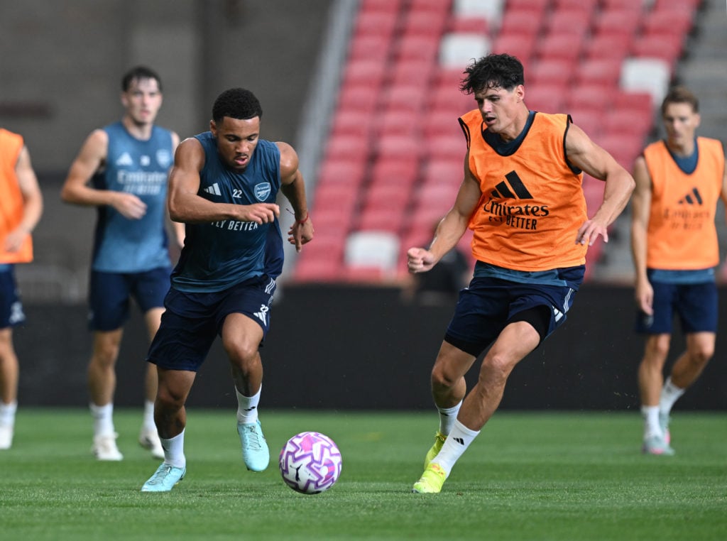 Ethan Nwaneri and Christian Norgaard in Arsenal pre-season.