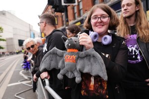 Fans gathering at the Black Sabbath Bridge bench on Broad Street in Birmingham in memory of Black Sabbath frontman Ozzy Osbourne, ahead of his body brought back to his home city for a procession following his death last week aged 76. Picture date: Wednesday July 30, 2025. (Photo by Jacob King/PA Images via Getty Images)